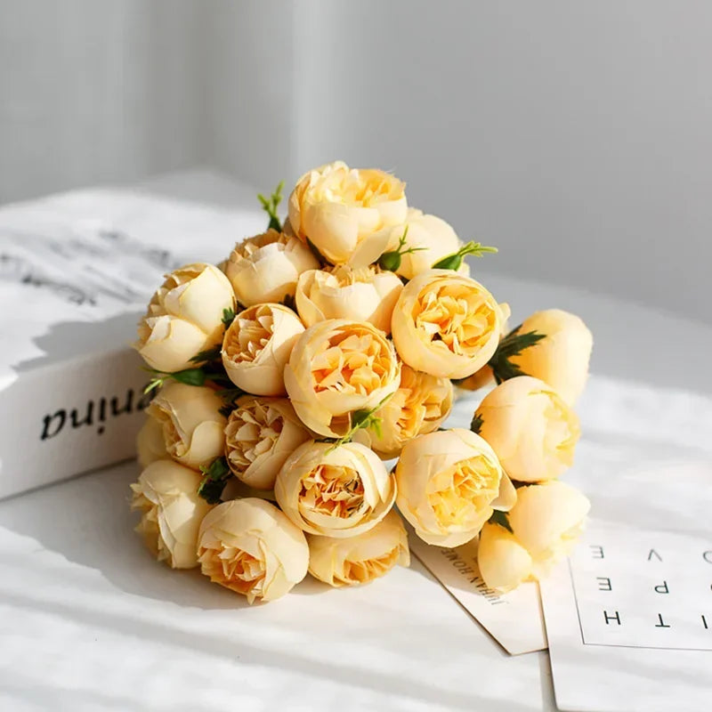 27 Heads Rose Pink Peony Artificial Flowers Silk Bouquet Roses Fake Flower for Table Vase Arrange Home Wedding Decoration Flower