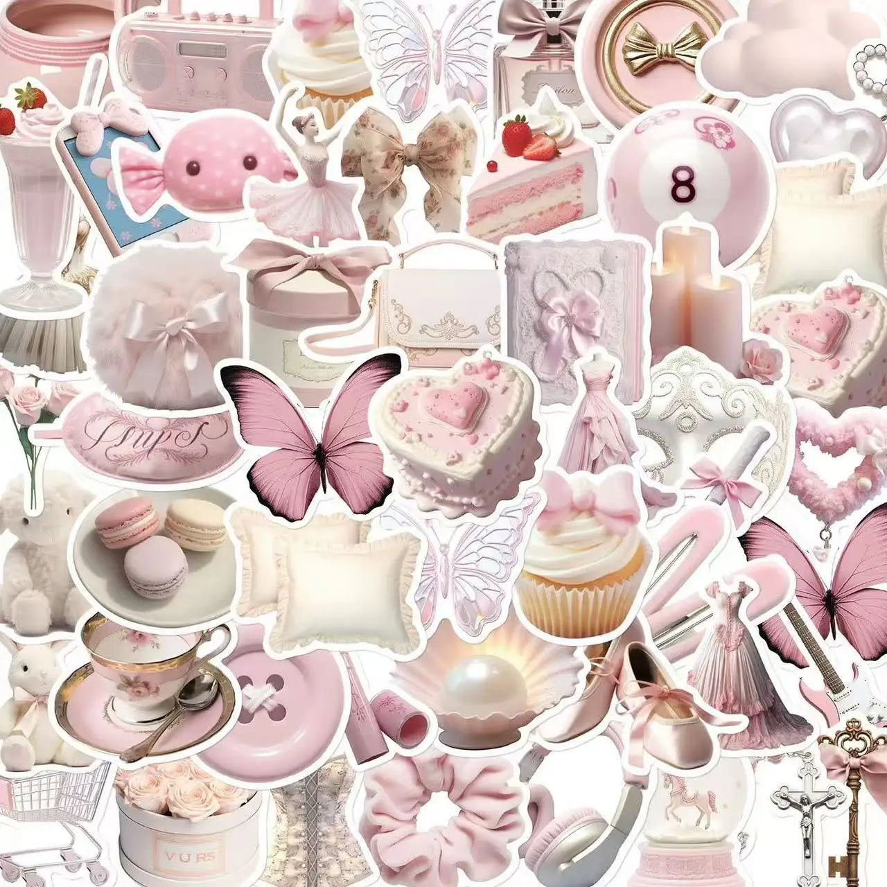 50Pcs Ins Style Pink Ballet Girl Stickers Cute Korean Aesthetic Sticker Hand Account Decoration DIY Phone Case Notebook Stickers