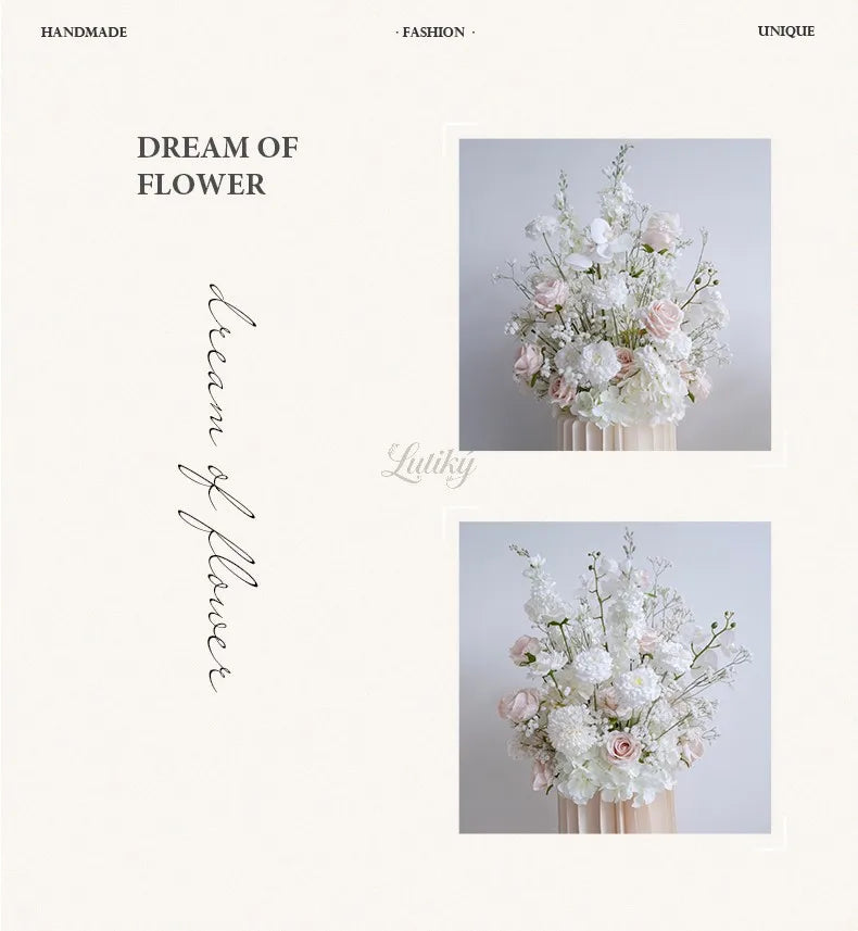 White Pink Floor Flower Row Decor Wedding Backdrop Table Centerpiece Floral Ball Baby's Breath Rose Stage Aisle Floor Flower