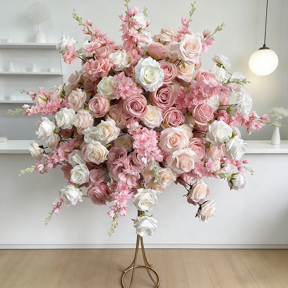 Pink Artificial Flower Ball Wreath 50/60/70/80cm Wedding Table Centerpiece Road Lead Decor Floral Arrangement for Party Event