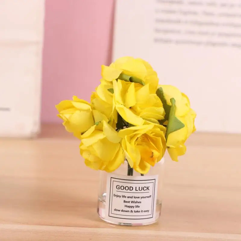 1Pcs Car Decoration Ornament Cute Simulation Rose Flower Vase Auto Dashboard Decoration Gadgets For Woman Car Accessories