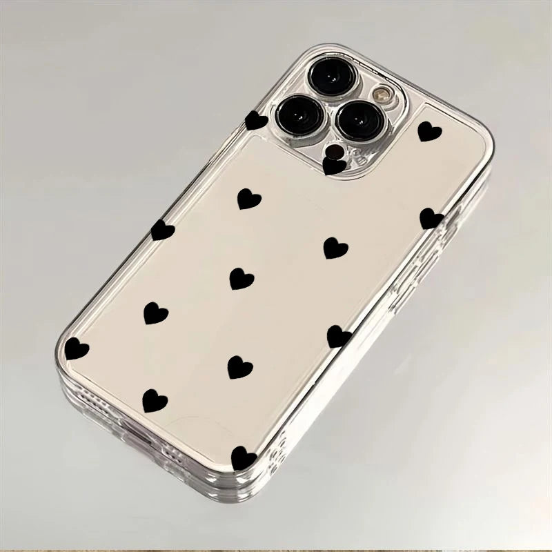 Lovely Black Love Hearts Phone Case for iPhone 17 Air 16E 15 14 13 12 11 Pro Max Plus Mini X Xs 8 7 Soft Clear Cover Coques