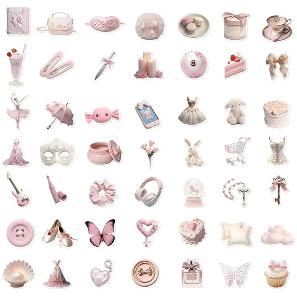 50Pcs Ins Style Pink Ballet Girl Stickers Cute Korean Aesthetic Sticker Hand Account Decoration DIY Phone Case Notebook Stickers