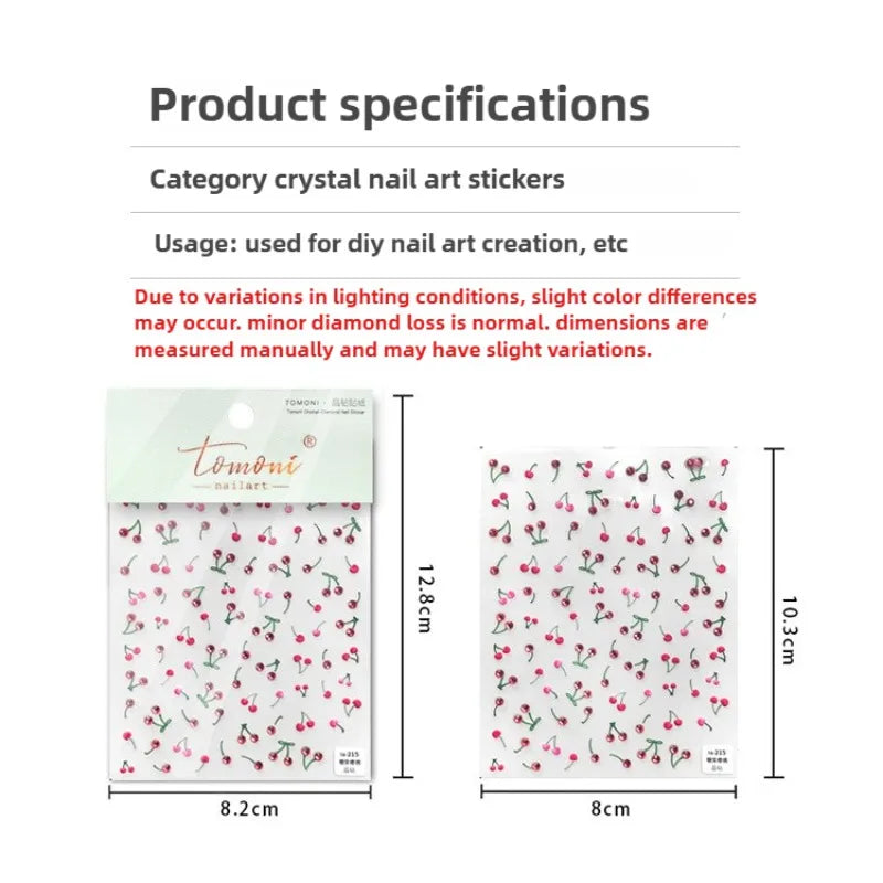 Pink Bow Nail Stickers 3D Rhinestone Nail Self-adhesive Manicure Stickers High Quality Decals Nail Art Decoration DIY Accessory