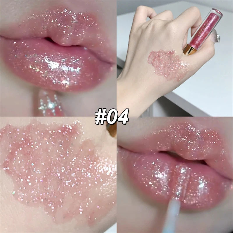 Pearl Diamond Glitter Lip Gloss Lasting Moisturizing Fine Shimmer Liquid Lipstick Mirror Water-glossy Sparkling Lip Tint Makeup
