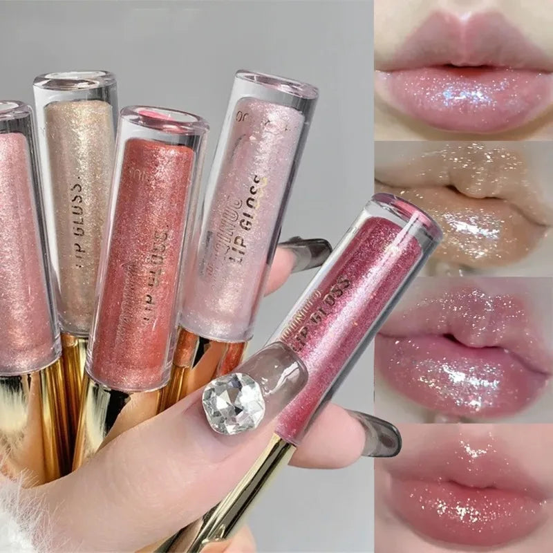 Pearl Diamond Glitter Lip Gloss Lasting Moisturizing Fine Shimmer Liquid Lipstick Mirror Water-glossy Sparkling Lip Tint Makeup