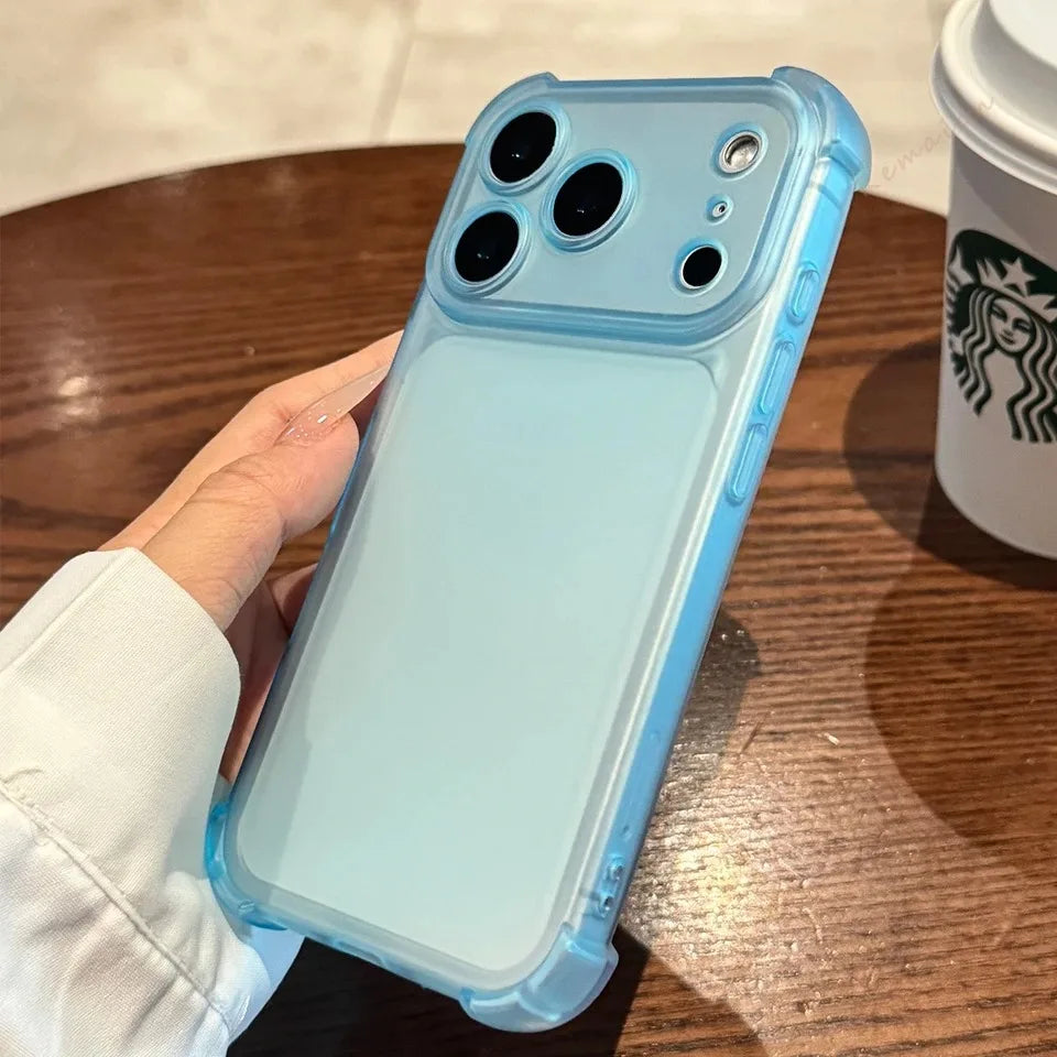 Luxury Matte Translucent Airbag Phone Case For iPhone 17 16 15 14 Plus 12 13 Pro Max 17Pro Air Bumper Shockproof Protector Cover