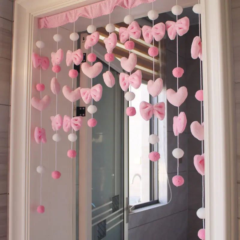 Arc Heart Stars Bow Curtains Door Curtain Short Romantic Tassel Pelmet Girls Room Sweet Bead Window Valance Door Blackout Pink