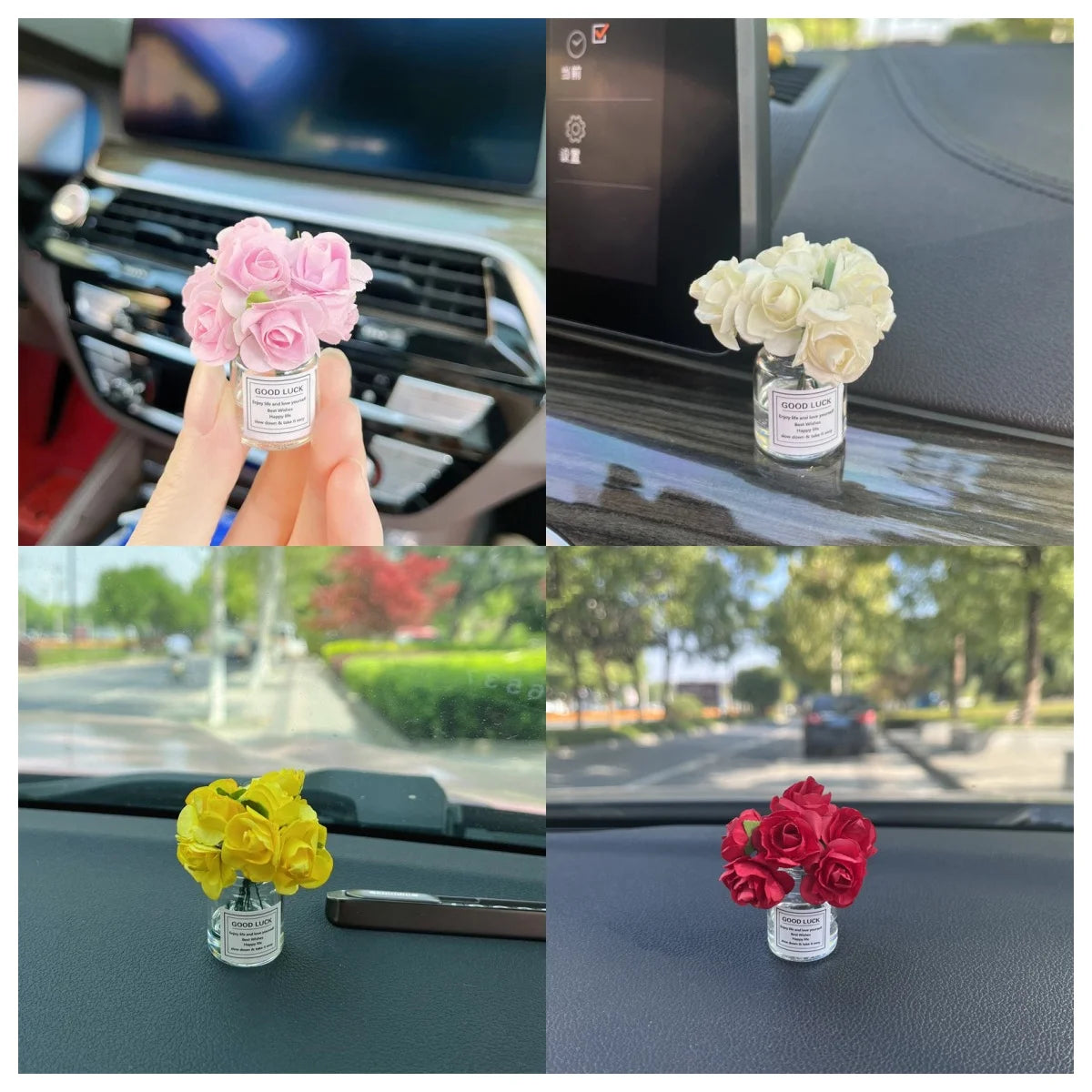 1Pcs Car Decoration Ornament Cute Simulation Rose Flower Vase Auto Dashboard Decoration Gadgets For Woman Car Accessories