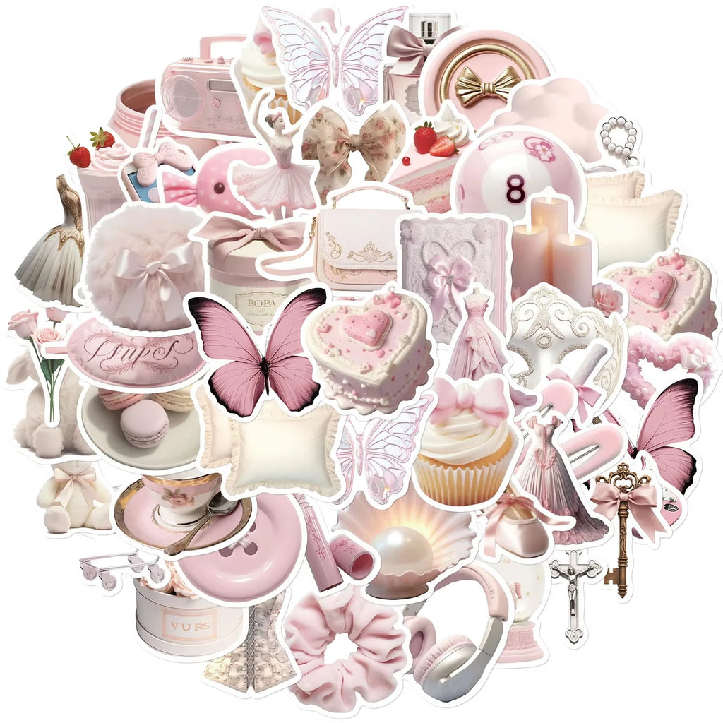 50Pcs Ins Style Pink Ballet Girl Stickers Cute Korean Aesthetic Sticker Hand Account Decoration DIY Phone Case Notebook Stickers