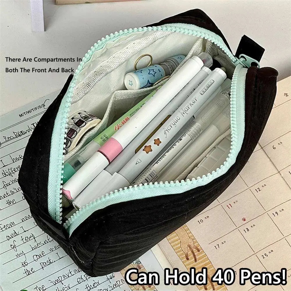 Large Capacity Pencil Pouch Aesthetic Pen Bag Simple Solid Color Stationery Box Zipper Design Back To School Pen Bag