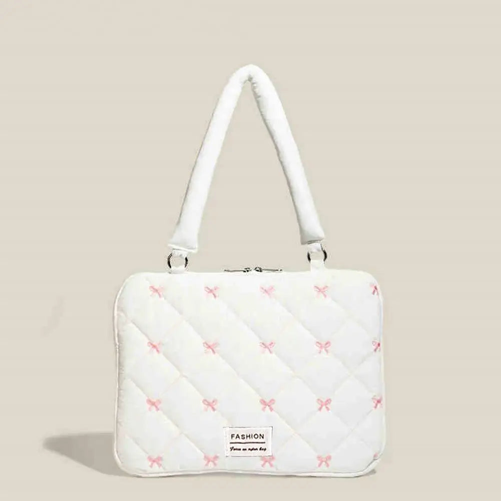 Cute Bow Embroidered Laptop Sleeve Bag For 11-15 Inch Portable Shoulder Handbag Fashion Notebook Case For Women