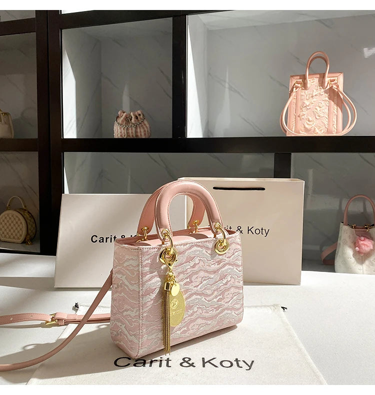Sweet and Elegant Handheld Square Bag with Cute Pendant and Contrast Color 2025 Winter New in Handbags and Luxury Shoulder Bag