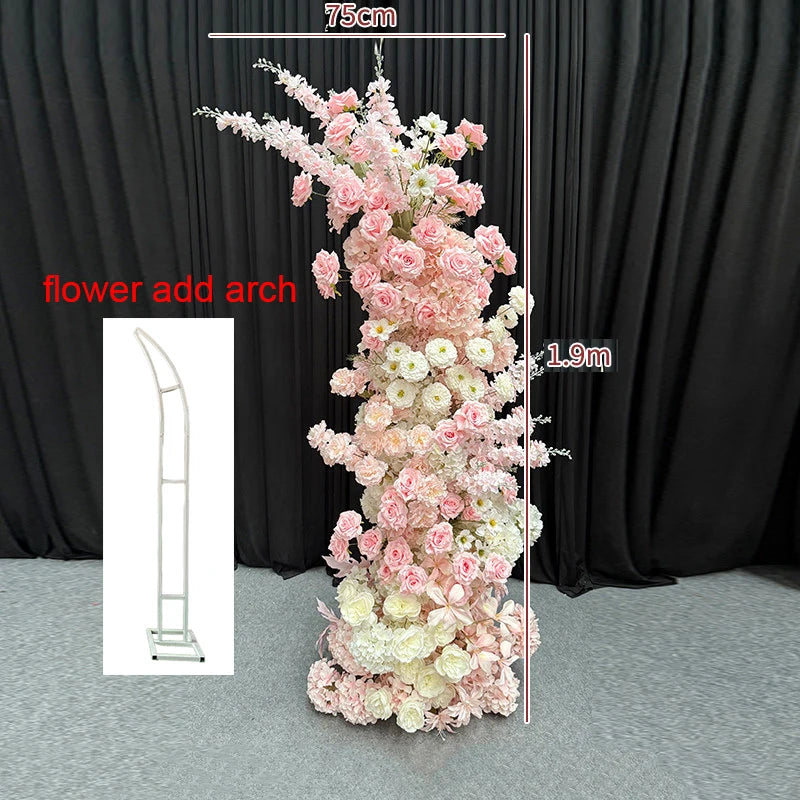 Artificial Hang Floral Arrangement Wedding Backdrop Arch Decor Pink White Rose Aisle Floor Flower Row Table Centerpieces Flower