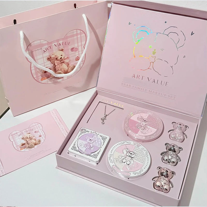 Bear Family Makeup Gift Box Lip Color powder blusher eye shadow powder Holiday Gift Makeup Set