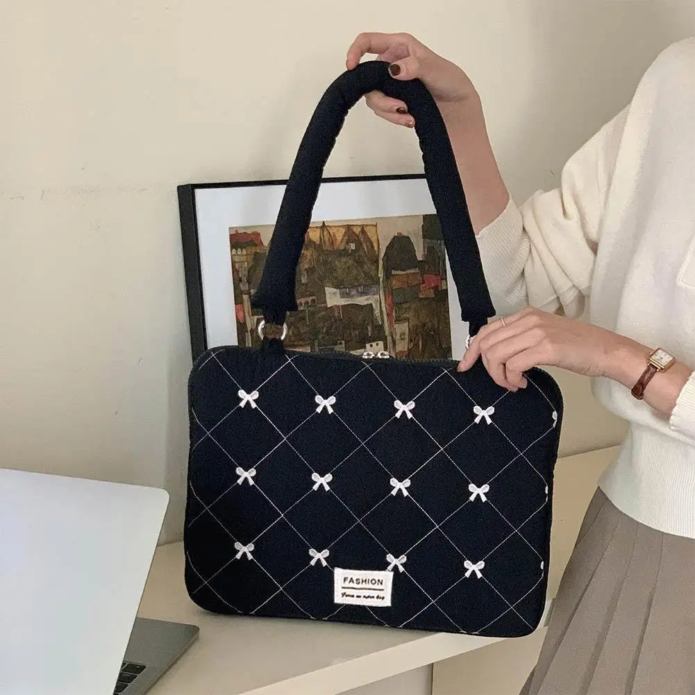 Cute Bow Embroidered Laptop Sleeve Bag For 11-15 Inch Portable Shoulder Handbag Fashion Notebook Case For Women