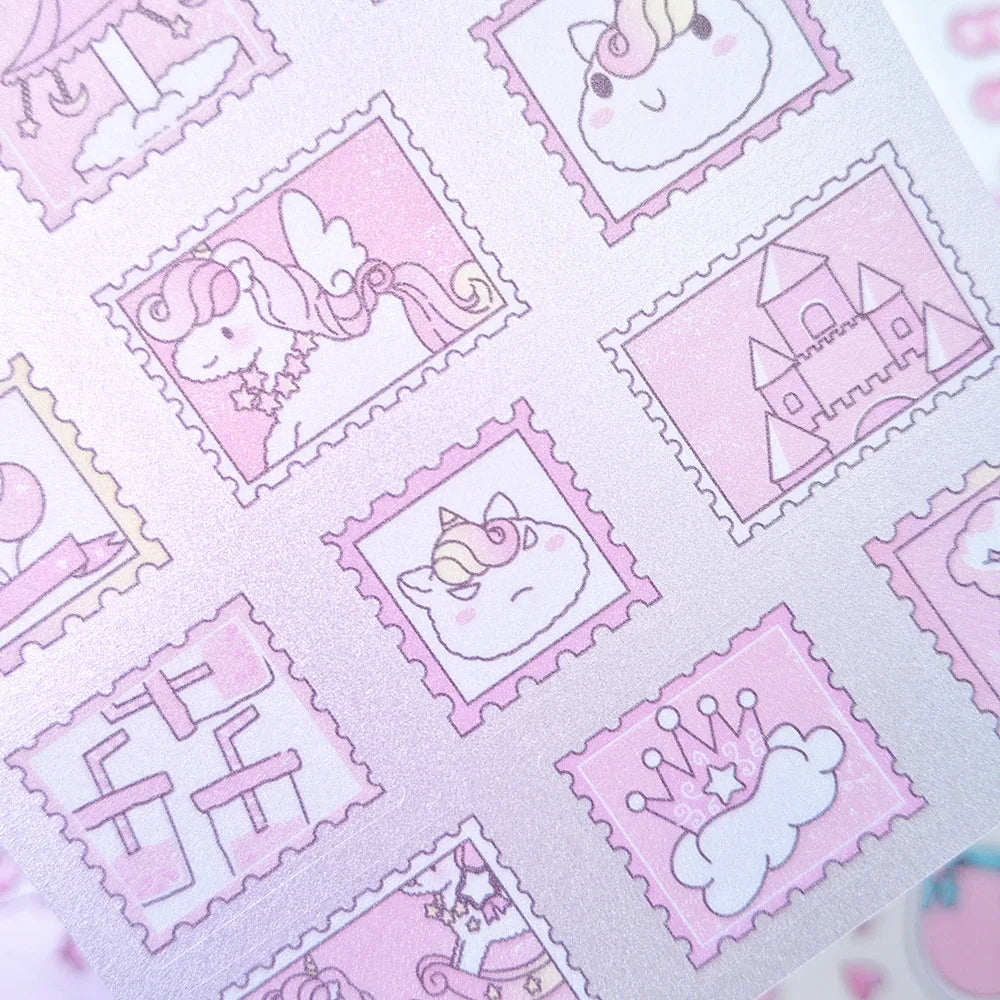 4Pcs Pink Cartoon Transparent Waterproof Material Stickers For Hand Account Pencil Case Decals