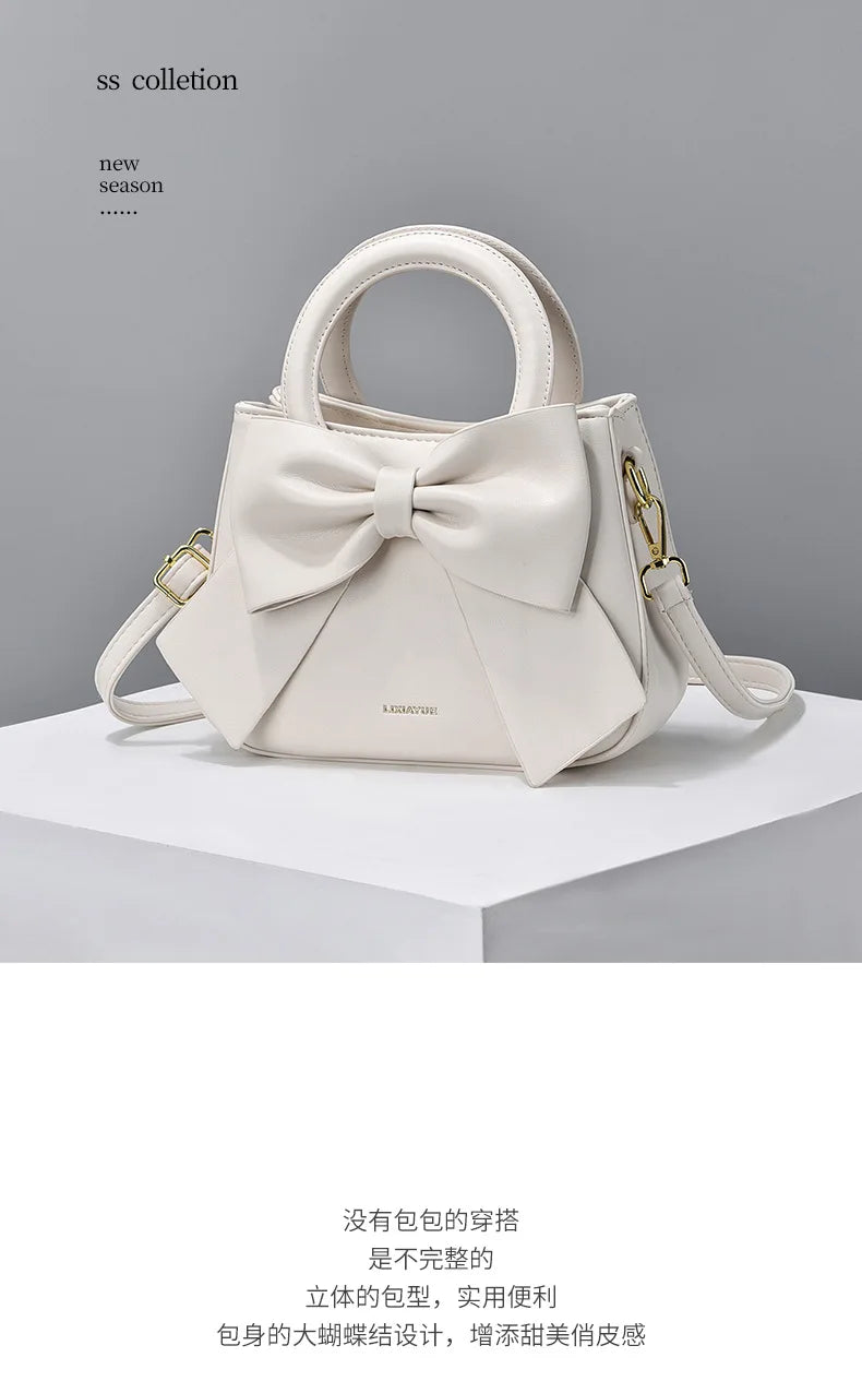 2024 New Trendy Women'S Small Square Bag High Quality Bow Single Shoulder Bag Fashionable  Western Style Crossbody Bag Handbag