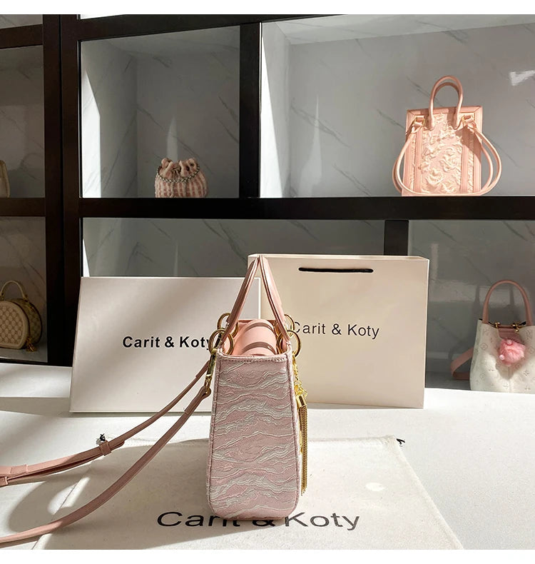 Sweet and Elegant Handheld Square Bag with Cute Pendant and Contrast Color 2025 Winter New in Handbags and Luxury Shoulder Bag