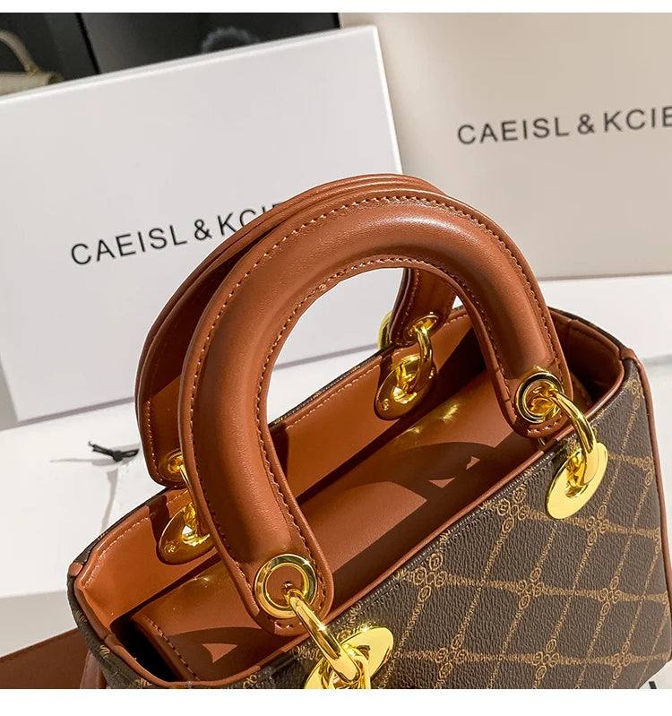 CAEISLKCIEL Women's Handbag 2025 New Diamond Design Diana Style Crossbody Handbag Soft PU Leather British Style Leisure Fashion
