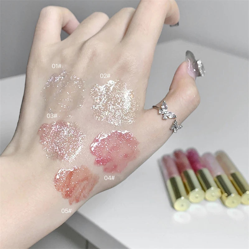 Pearl Diamond Glitter Lip Gloss Lasting Moisturizing Fine Shimmer Liquid Lipstick Mirror Water-glossy Sparkling Lip Tint Makeup