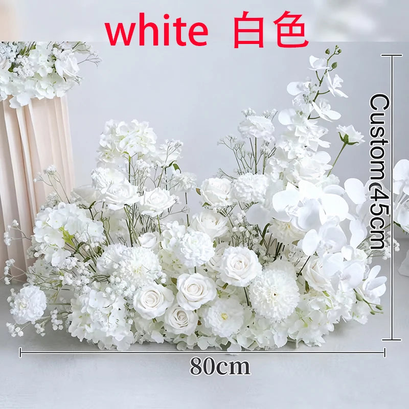 White Pink Floor Flower Row Decor Wedding Backdrop Table Centerpiece Floral Ball Baby's Breath Rose Stage Aisle Floor Flower