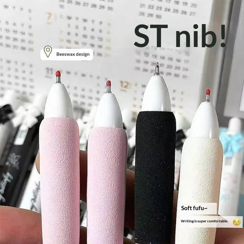 New 4 Pcs Black And White Bow Press Pen Soft Grip Super High Value 0.5mm Brush Question Quick Drying Press Cartoon Neutral Pen
