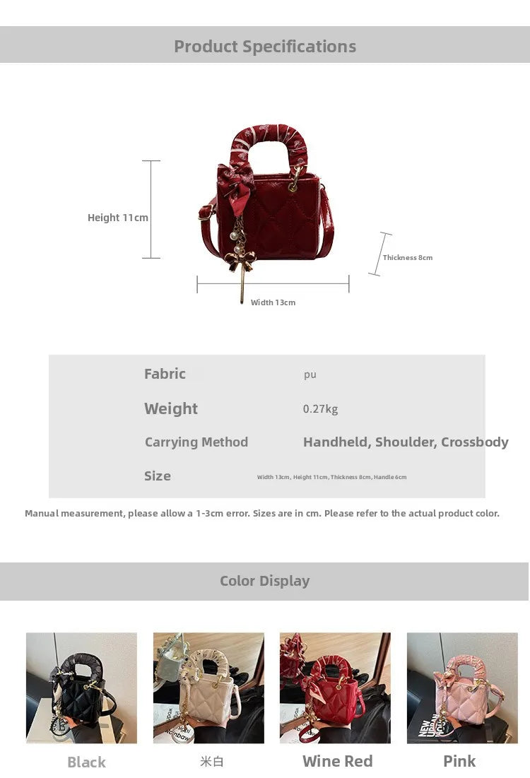 Elegant Women's Crossbody Bag Fashionable Diamond Pattern Single Room Handbag Versatile Party Bag Stylish Mini Square Bag