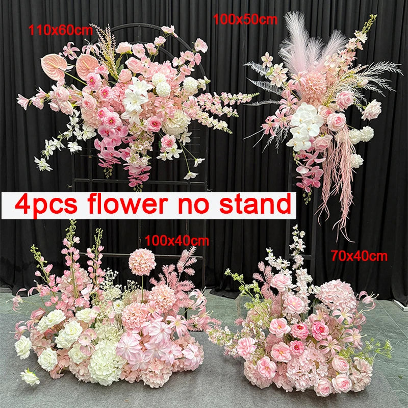 Artificial Hang Floral Arrangement Wedding Backdrop Arch Decor Pink White Rose Aisle Floor Flower Row Table Centerpieces Flower