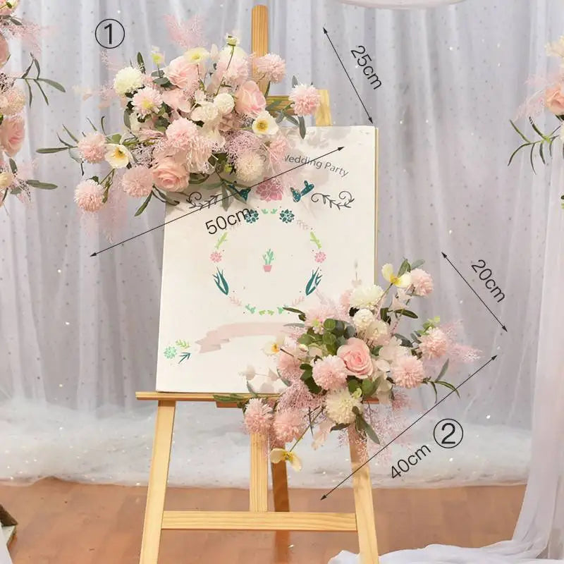 Pink Color Artificial Flowers For Wedding Decoration Welcome Sign Floral Arrangement Wedding Arch Flower Row Background Pink
