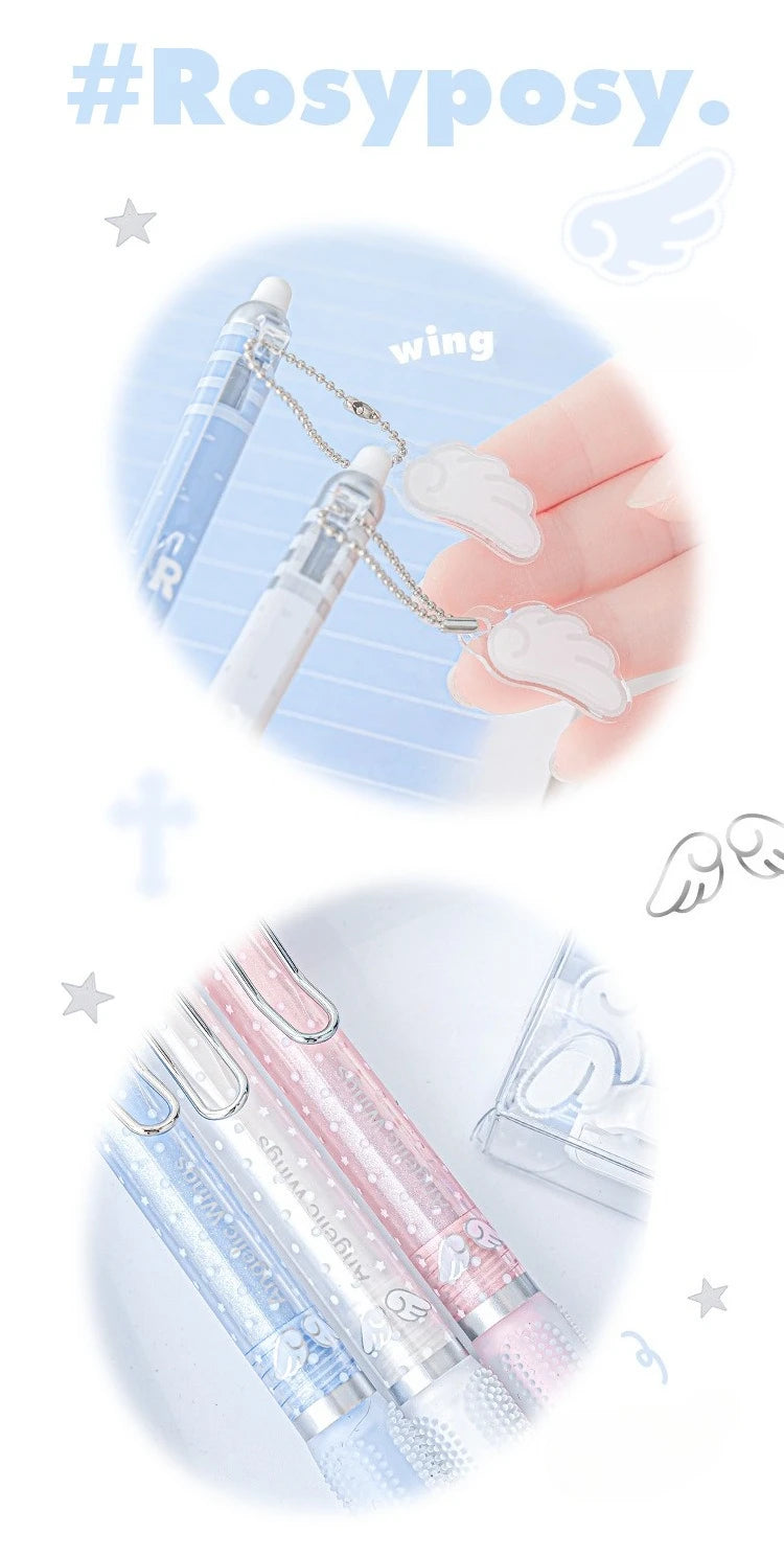 4pcs/set Pearl Angel Gel Pen Set Cute Exam Pens with Wing Design Kawaii Cartoon 0.5mm Black Ink for Kids Back To School Student