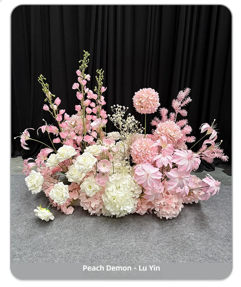 Artificial Hang Floral Arrangement Wedding Backdrop Arch Decor Pink White Rose Aisle Floor Flower Row Table Centerpieces Flower