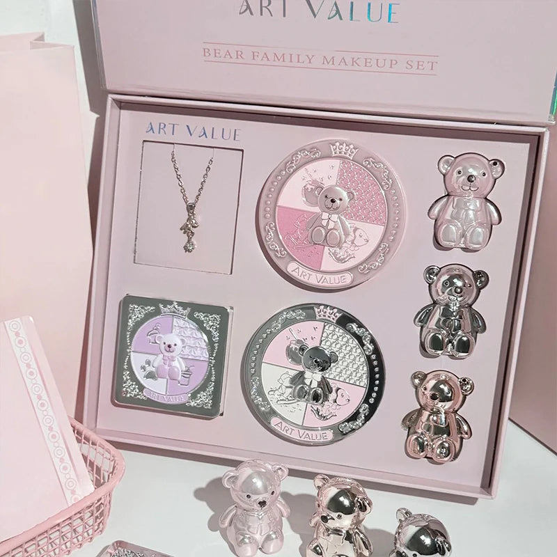 Bear Family Makeup Gift Box Lip Color powder blusher eye shadow powder Holiday Gift Makeup Set