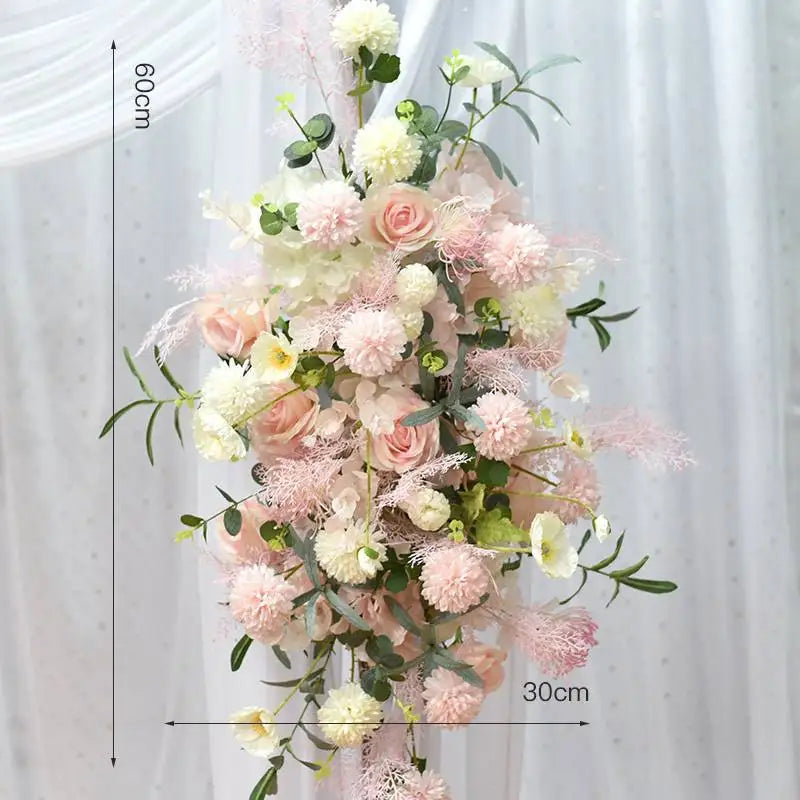Pink Color Artificial Flowers For Wedding Decoration Welcome Sign Floral Arrangement Wedding Arch Flower Row Background Pink