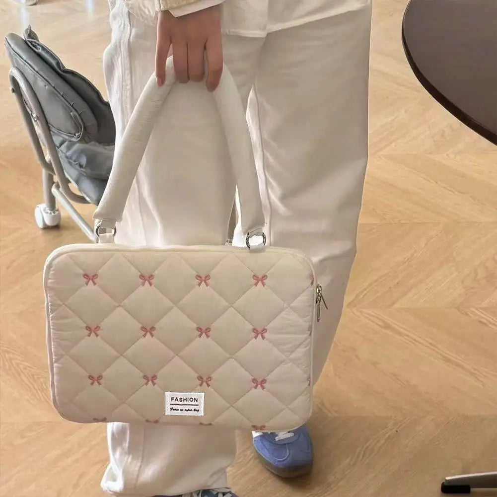 Cute Bow Embroidered Laptop Sleeve Bag For 11-15 Inch Portable Shoulder Handbag Fashion Notebook Case For Women