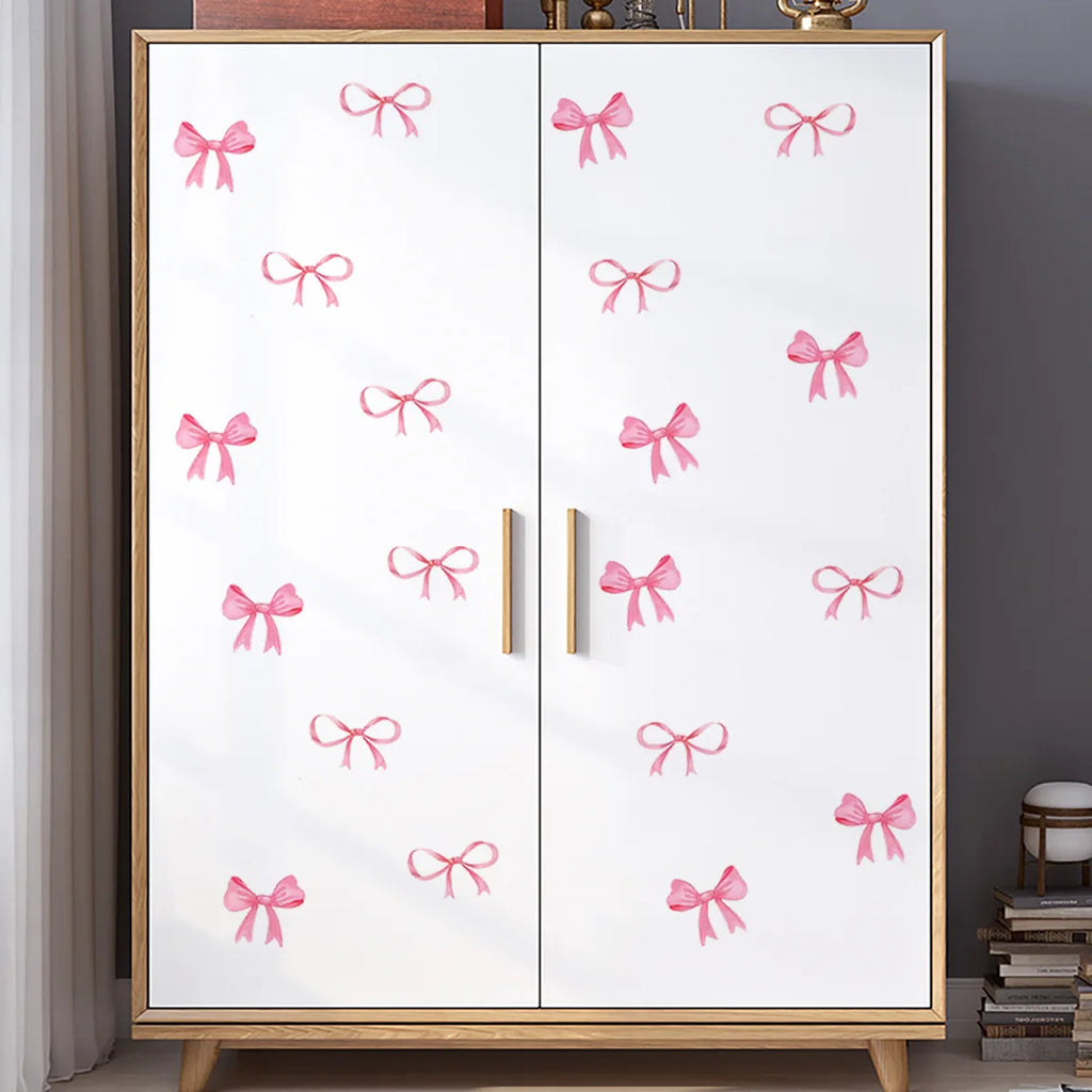 Creative Pink Bow Wall Sticker for Wardrobe Girl's Heart Bedroom Wall Sticker Love Image