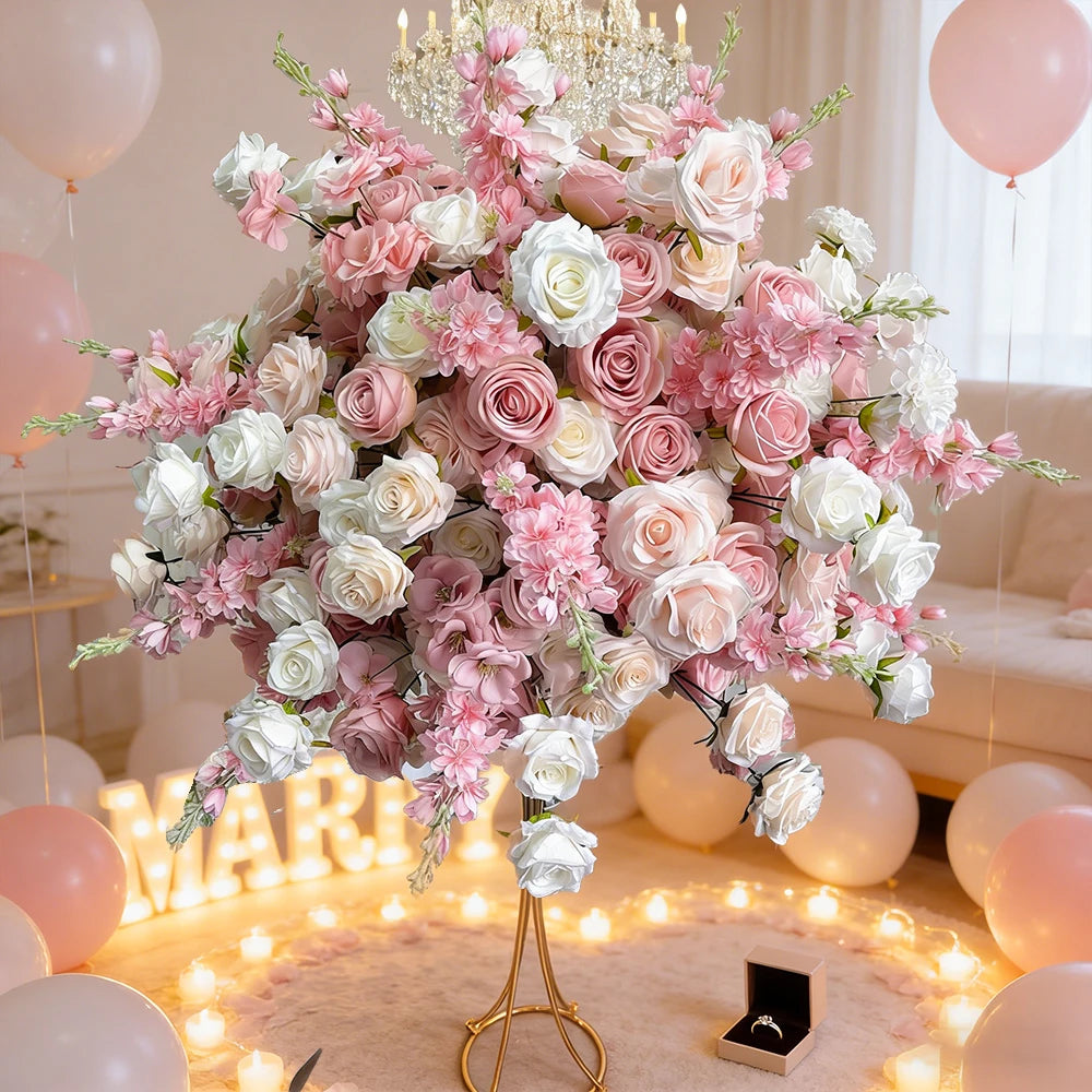 Pink Artificial Flower Ball Wreath 50/60/70/80cm Wedding Table Centerpiece Road Lead Decor Floral Arrangement for Party Event