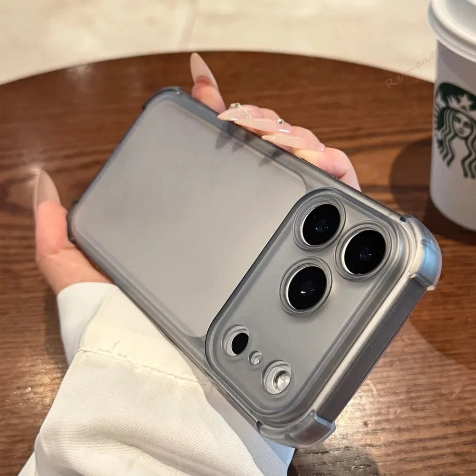 Luxury Matte Translucent Airbag Phone Case For iPhone 17 16 15 14 Plus 12 13 Pro Max 17Pro Air Bumper Shockproof Protector Cover