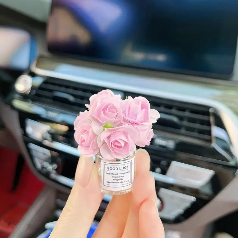 1Pcs Car Decoration Ornament Cute Simulation Rose Flower Vase Auto Dashboard Decoration Gadgets For Woman Car Accessories
