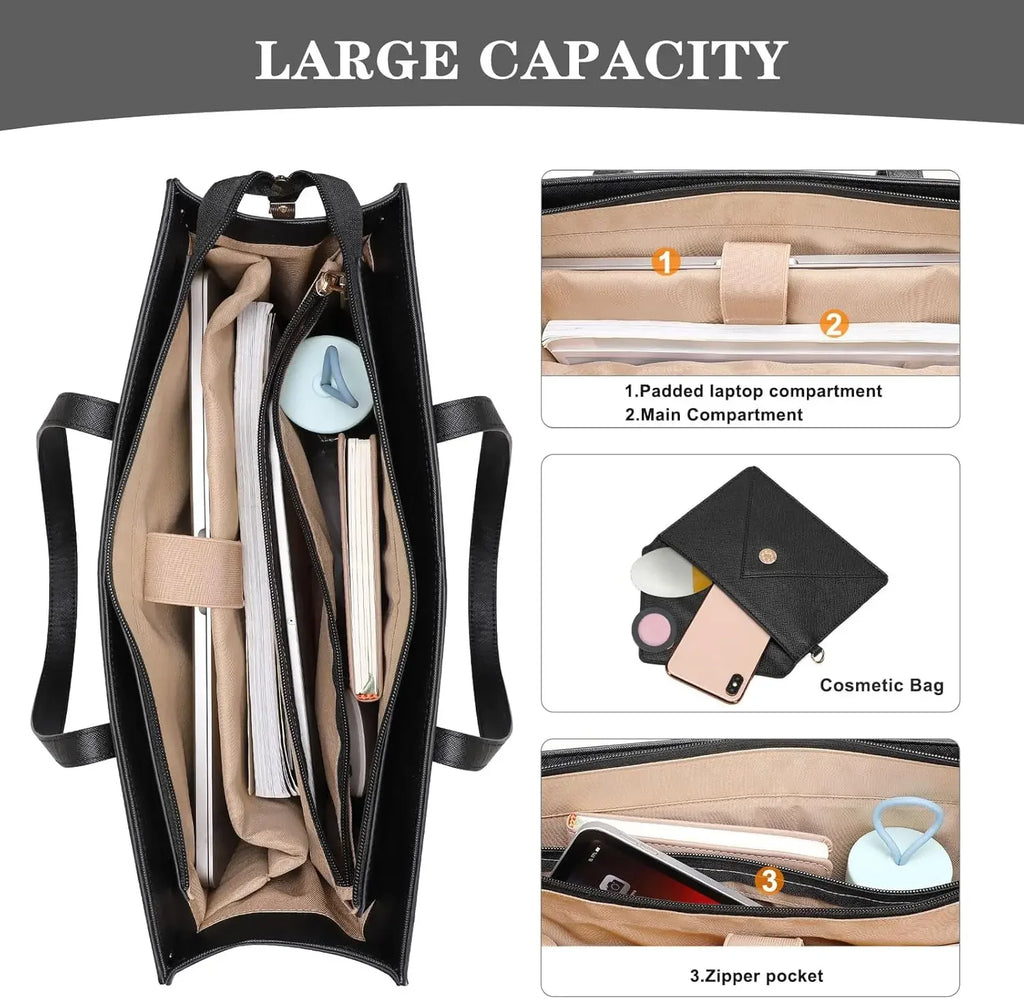 PU Leather Laptop Bag 15.6 inch Women's Tote Bag for MacBook Air Pro Dell Asus Notebook Shoulder Briefcase Casual Travel Handbag