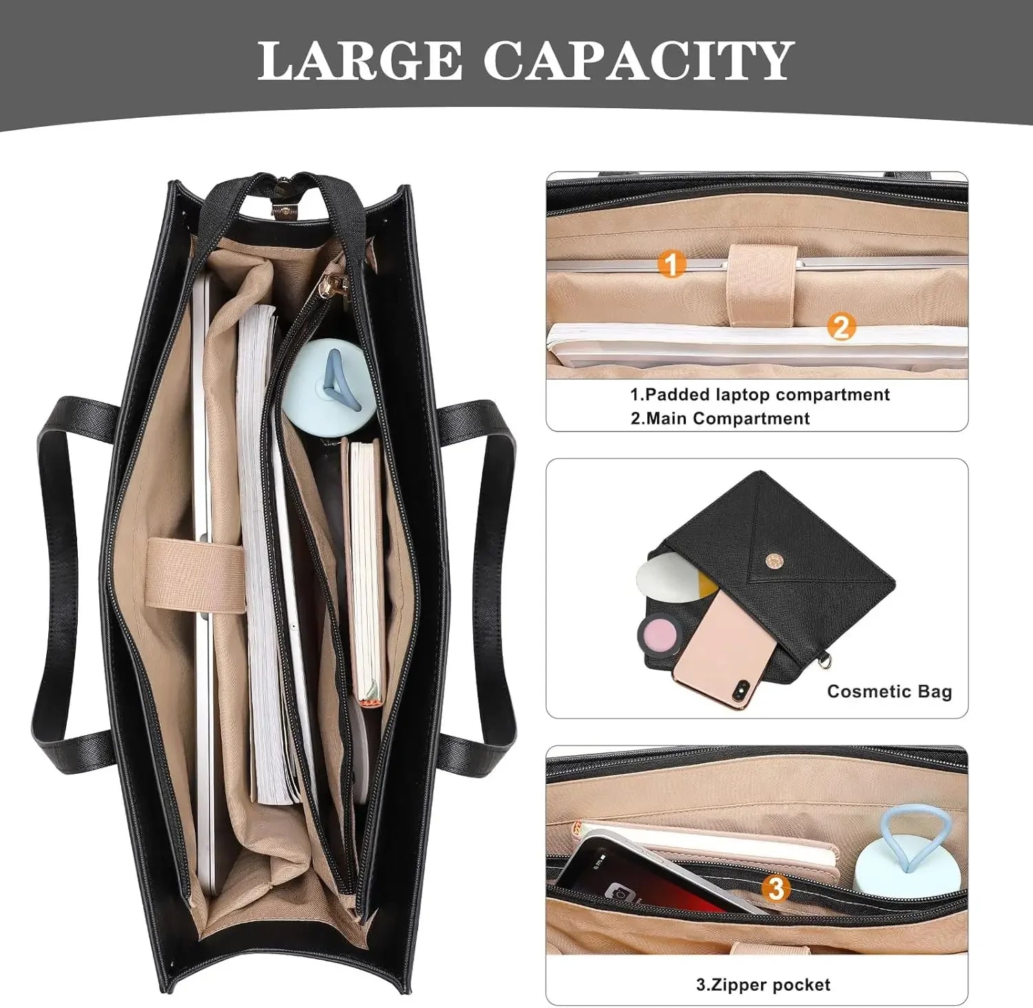 PU Leather Laptop Bag 15.6 inch Women's Tote Bag for MacBook Air Pro Dell Asus Notebook Shoulder Briefcase Casual Travel Handbag