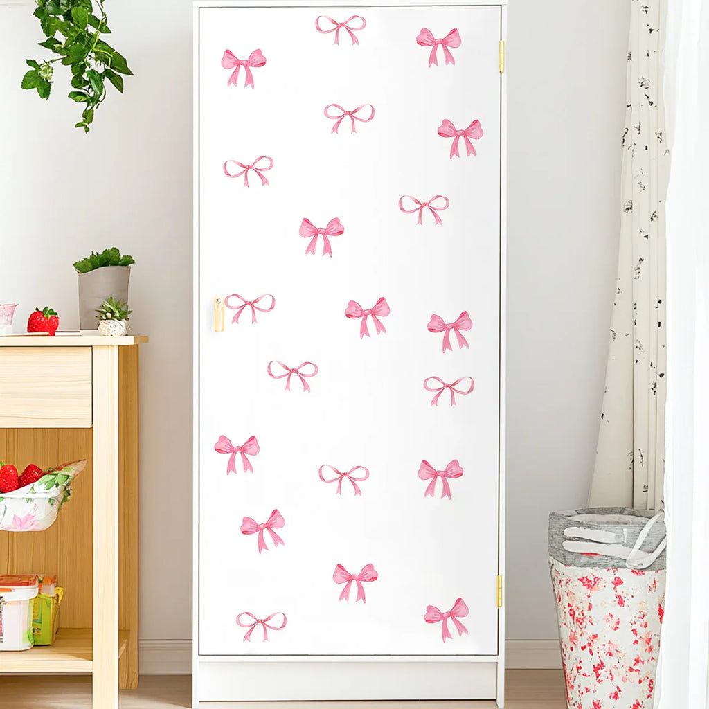 Creative Pink Bow Wall Sticker for Wardrobe Girl's Heart Bedroom Wall Sticker Love Image