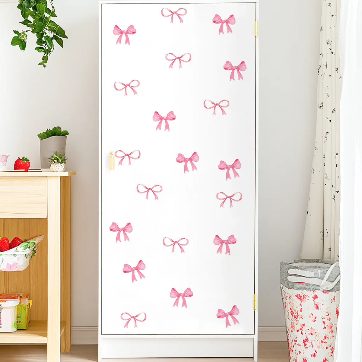 Creative Pink Bow Wall Sticker for Wardrobe Girl's Heart Bedroom Wall Sticker Love Image