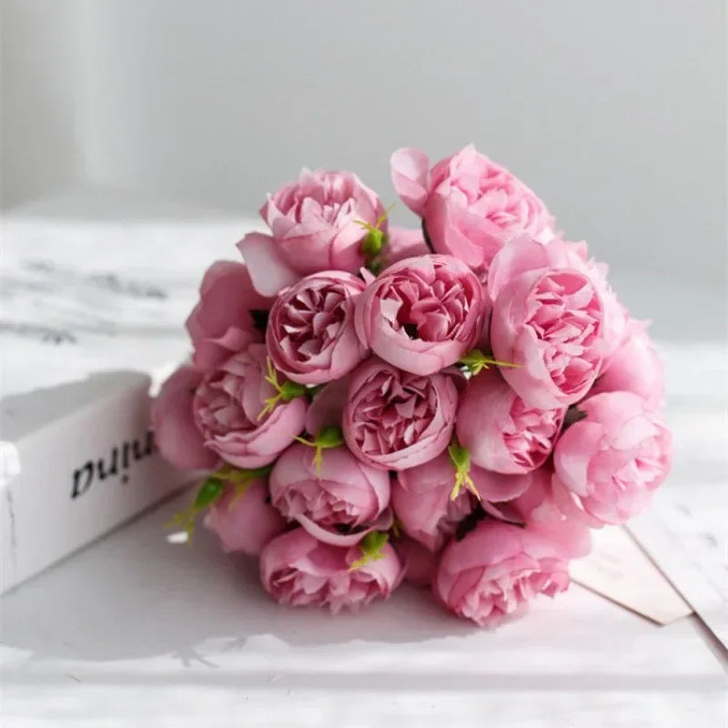 27 Heads Rose Pink Peony Artificial Flowers Silk Bouquet Roses Fake Flower for Table Vase Arrange Home Wedding Decoration Flower