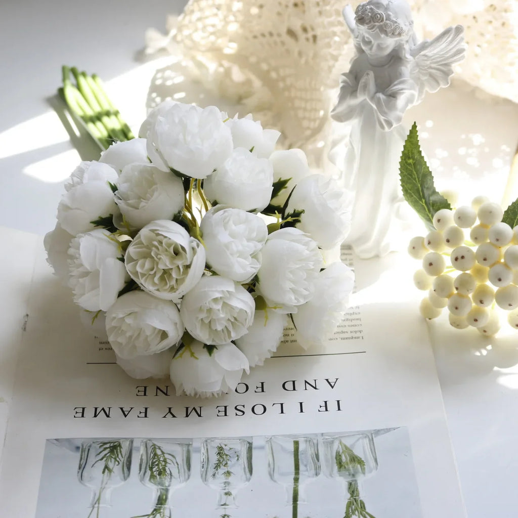 27 Heads Rose Pink Peony Artificial Flowers Silk Bouquet Roses Fake Flower for Table Vase Arrange Home Wedding Decoration Flower
