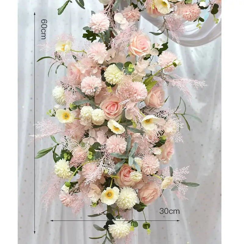 Pink Color Artificial Flowers For Wedding Decoration Welcome Sign Floral Arrangement Wedding Arch Flower Row Background Pink