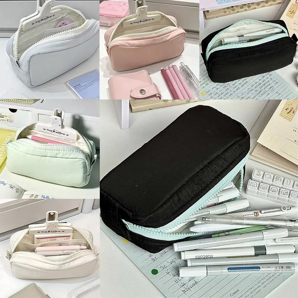 Large Capacity Pencil Pouch Aesthetic Pen Bag Simple Solid Color Stationery Box Zipper Design Back To School Pen Bag