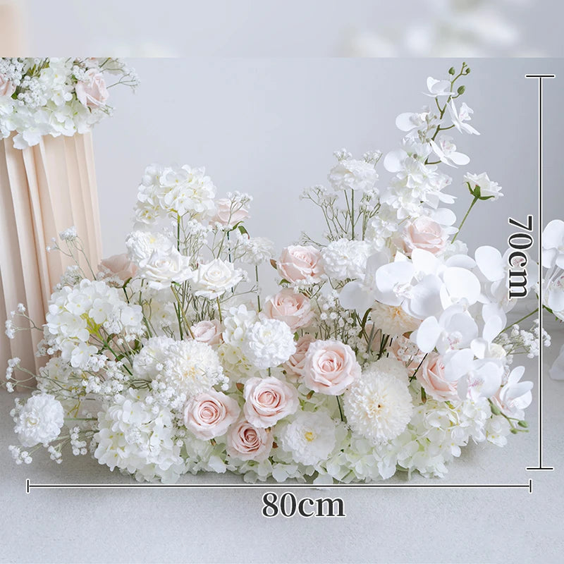 White Pink Floor Flower Row Decor Wedding Backdrop Table Centerpiece Floral Ball Baby's Breath Rose Stage Aisle Floor Flower