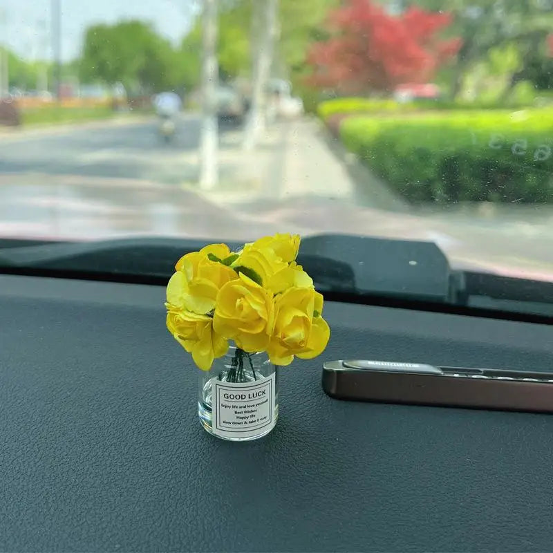 1Pcs Car Decoration Ornament Cute Simulation Rose Flower Vase Auto Dashboard Decoration Gadgets For Woman Car Accessories