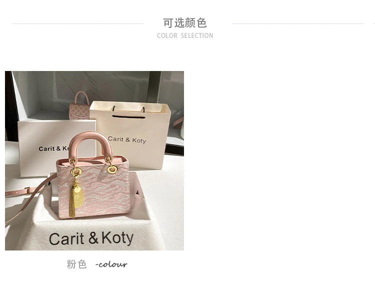 Sweet and Elegant Handheld Square Bag with Cute Pendant and Contrast Color 2025 Winter New in Handbags and Luxury Shoulder Bag